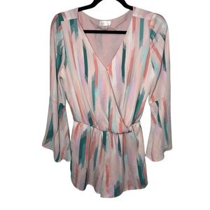 Decree Pink and Teal Geometric Romper flare sleeve size M